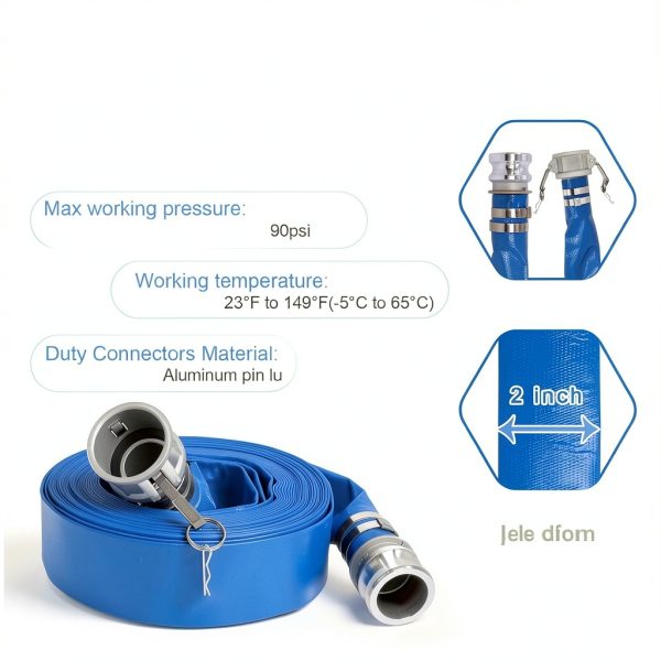 2 Inch Suction Hose kit for Trash Pump, Includes 2" x 65' Blue PVC Backwash Discharge Hose & 2" x 20' Green PVC Suction Hose & Aluminum Round Hole Suction Strainer & Cam and Groove Adapter-1