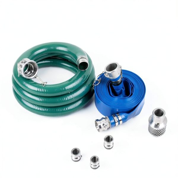 2 Inch Suction Hose kit for Trash Pump, Includes 2" x 65' Blue PVC Backwash Discharge Hose & 2" x 20' Green PVC Suction Hose & Aluminum Round Hole Suction Strainer & Cam and Groove Adapter-6